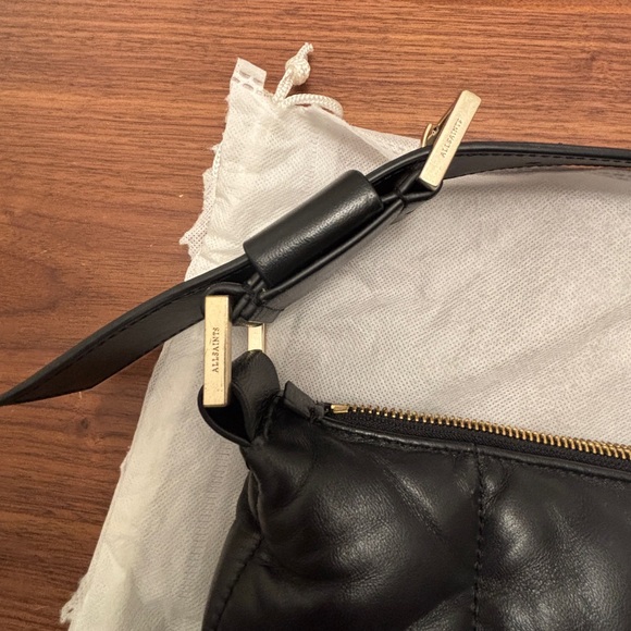 Allsaints Edbury Quilted Leather Shoulder Bag with dust bag Black Gold - Picture 3 of 6